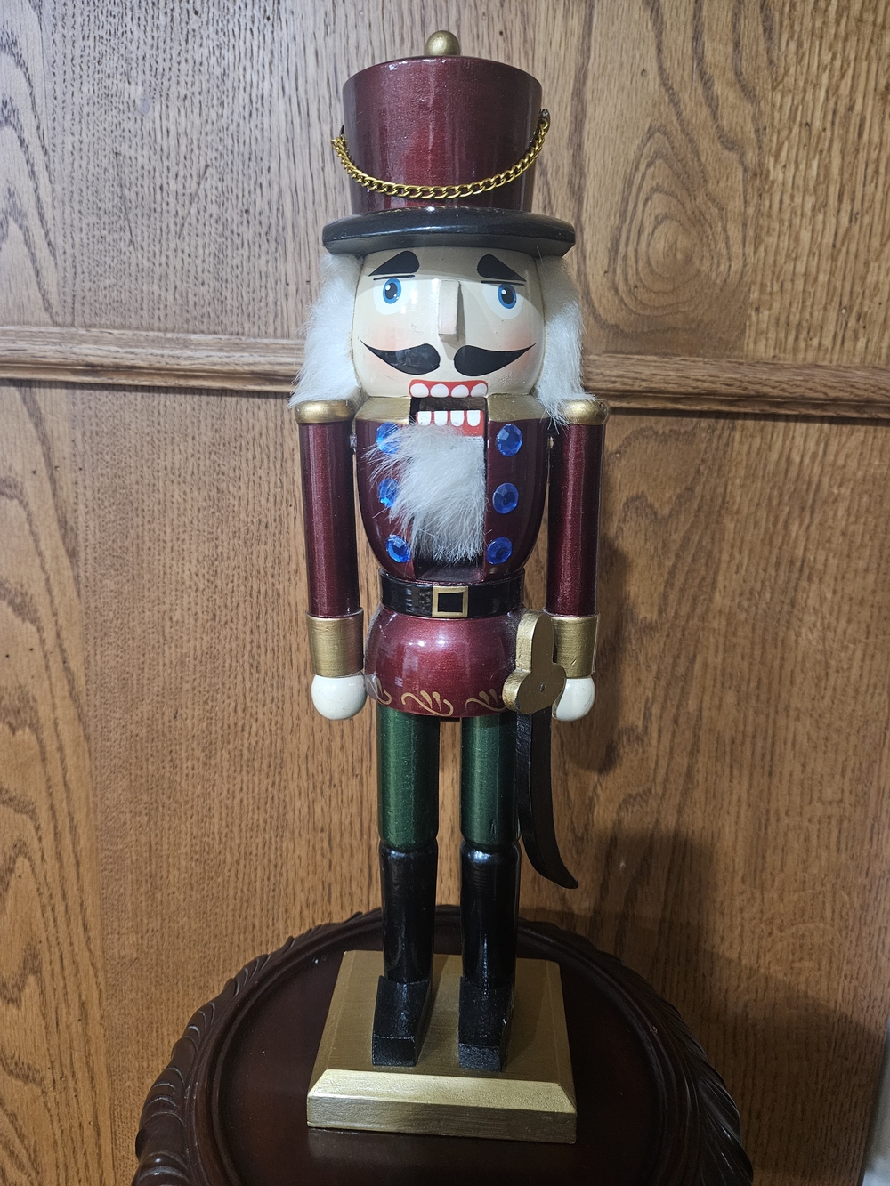 Vintage Classic Wooden Nutcracker Holiday Soldier MAROON AND GREEN